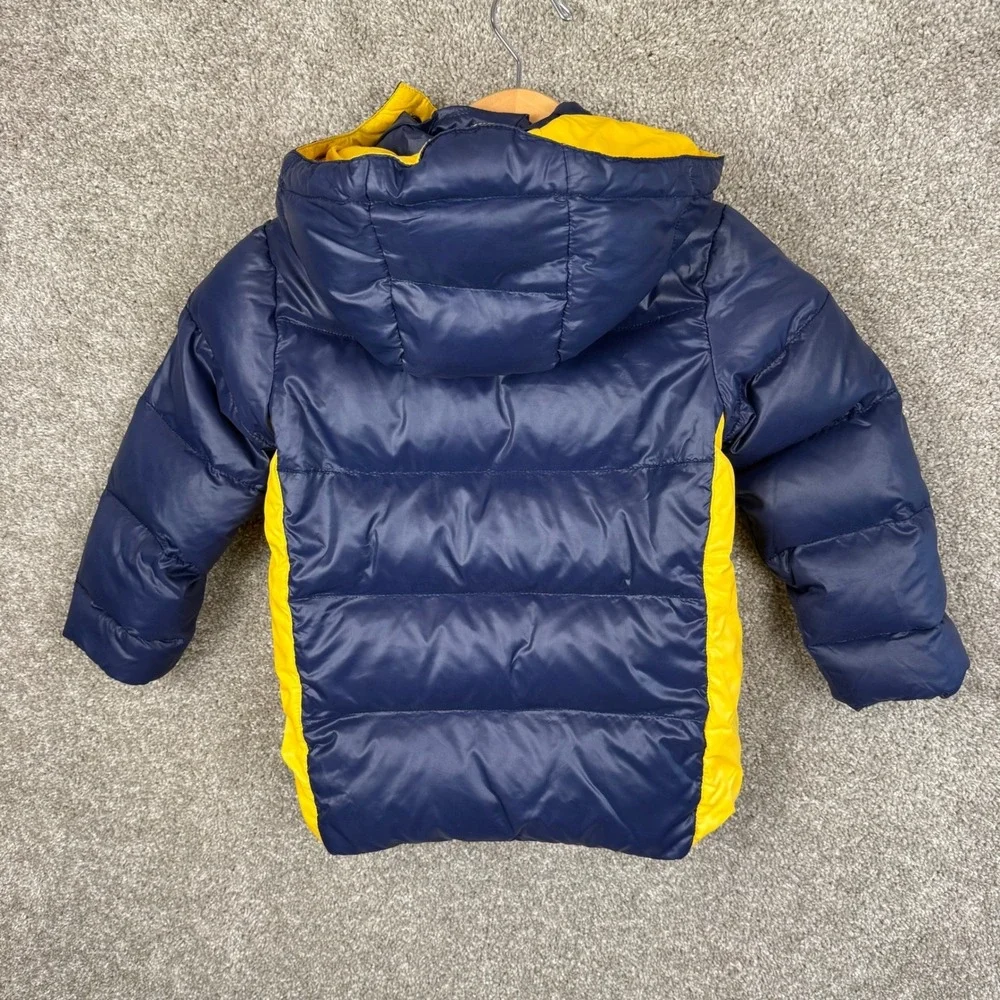 Polo Ralph Lauren Kids Size 6 Navy Yellow Down Puffer Jacket Detachable Hood